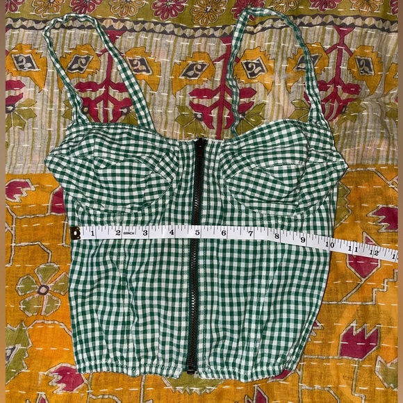 Green and white plaid zip up corset top size S (fits XS/S) - Picture 3 of 7